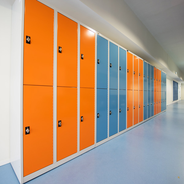 orange and blue lockers